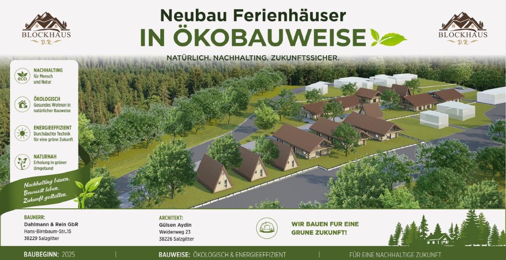 Neubau Ferienhäuser in Ökobauweise – Visualisierung des Ferienhaus-Parks